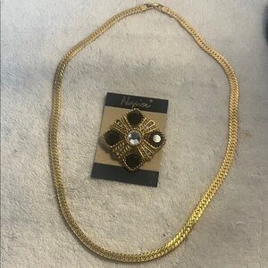 Napier Gold Necklace with Black and Gold Brooch New